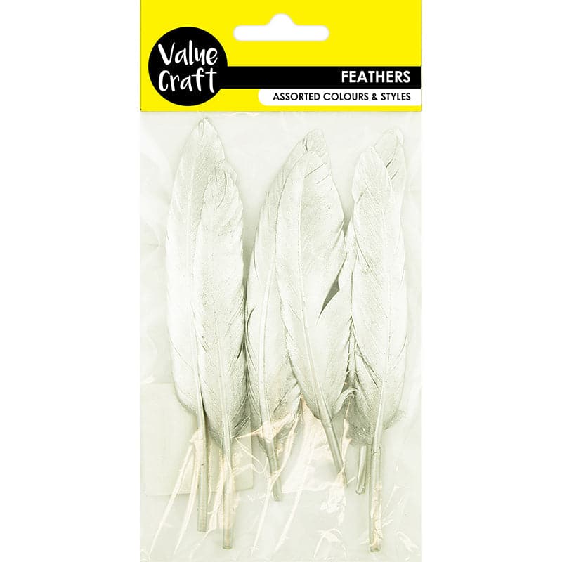 Beige Value Craft Goose Feather-Metallic Silver (6 Pieces) Feathers