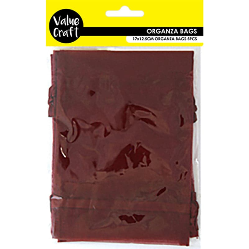 Saddle Brown Value Craft  Organza Small 17cm X 12.5cm Burgundy 5 Piece Treat Bags Boxes and Fillers