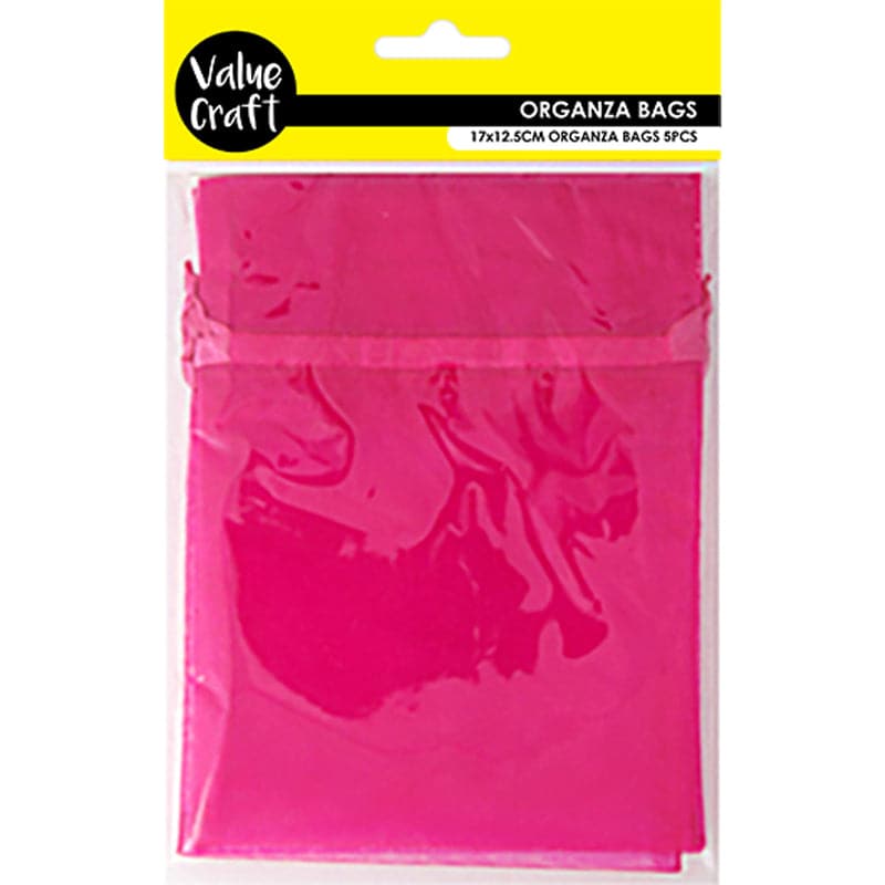 Violet Red Value Craft  Organza Small 17cm X 12.5cm Hot Pink 5 Piece Treat Bags Boxes and Fillers