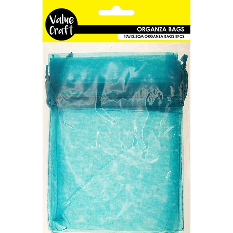 Sky Blue Value Craft  Organza Small 17cmx12.5cm Turquoise 5 Pieces Treat Bags Boxes and Fillers