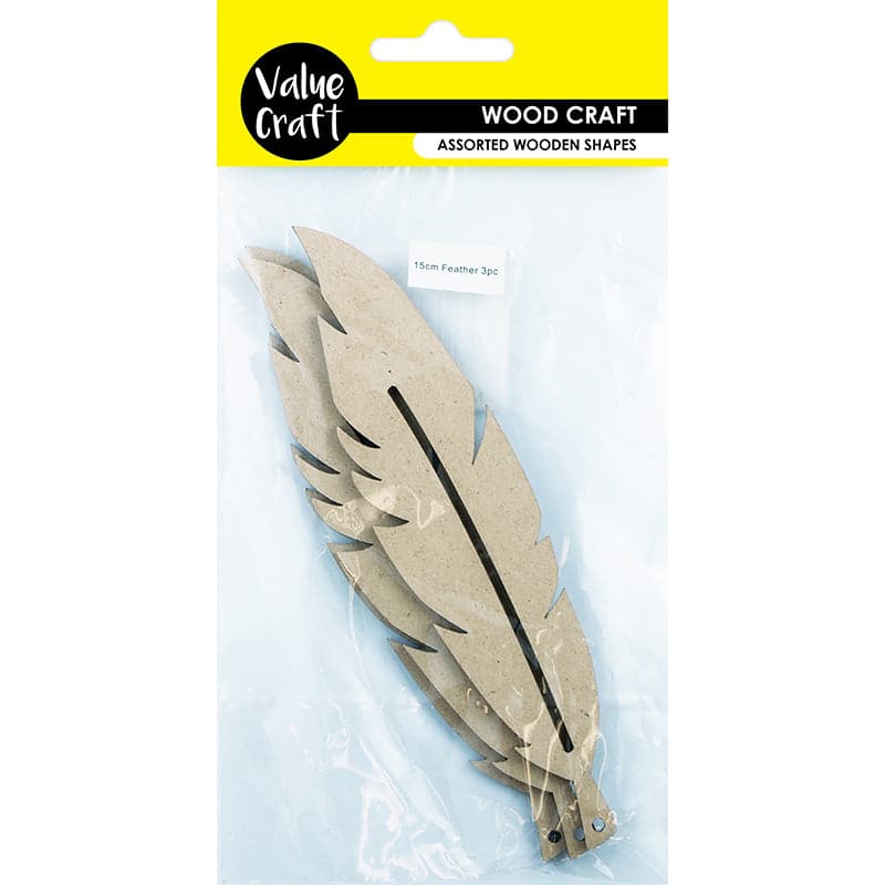 Light Gray Value Craft-Craft Wood Feather, Raw 15cm (3 Piece) Kids Wood Craft