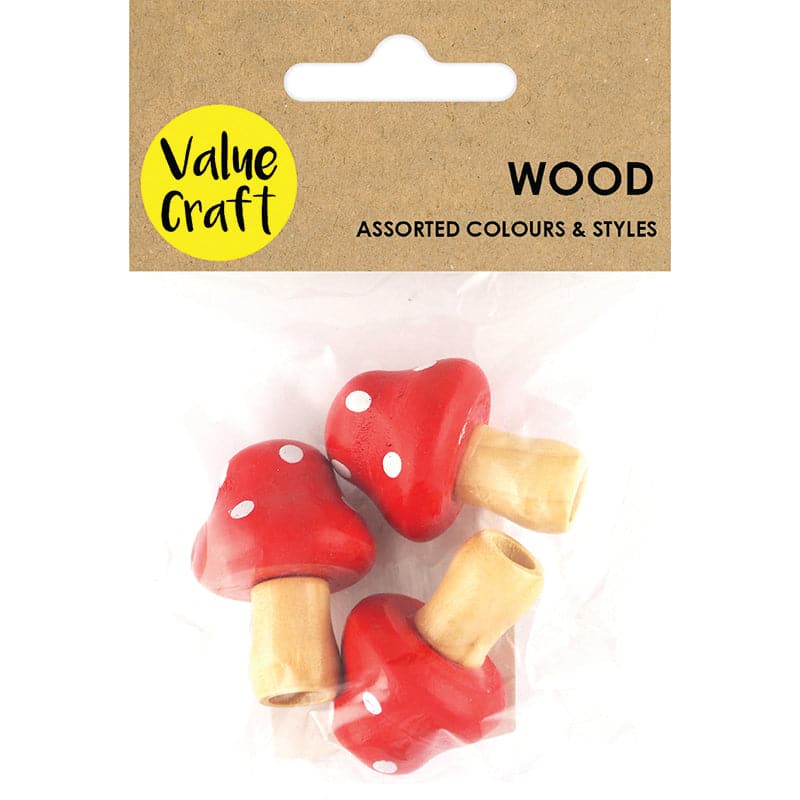 Tan Value Craft  Craft Wood 4cm Mushroom Red 3 Piece Kids Wood Craft