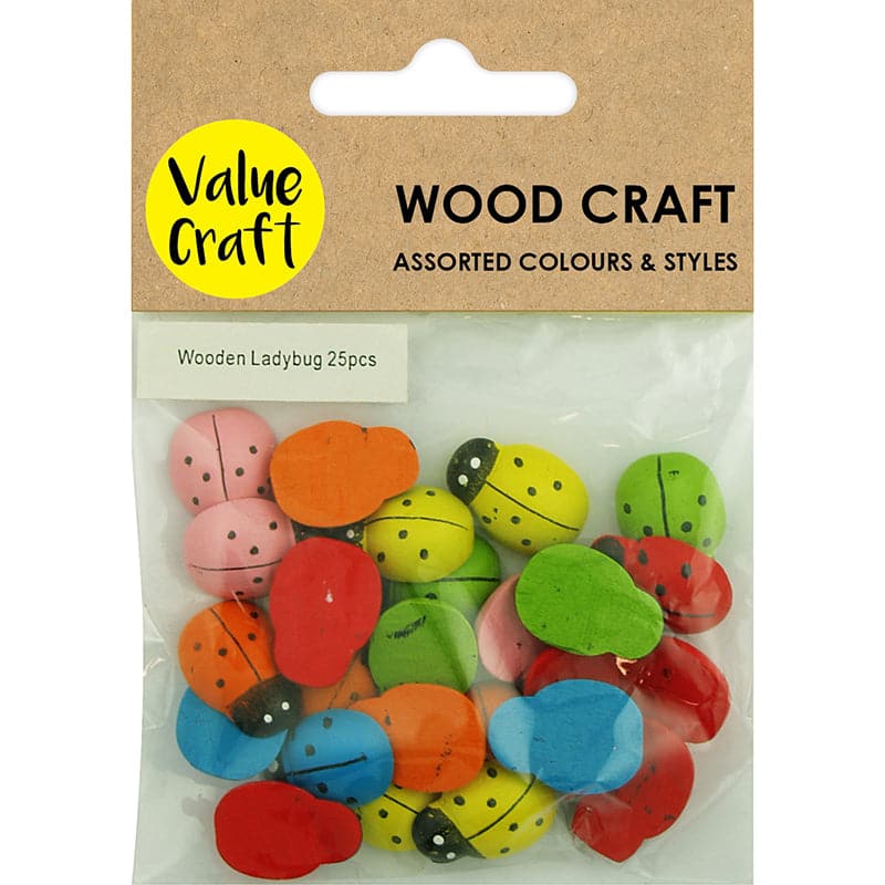 Tan Value Craft  Mdf Wooden Ladybug Asst Brights 25 Piece Kids Wood Craft