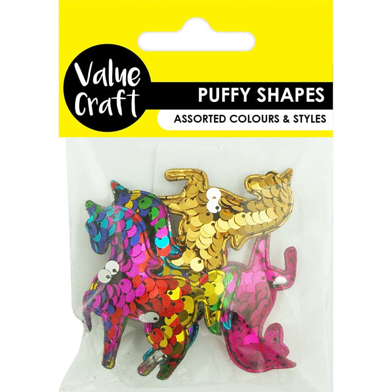 Dark Slate Gray Value Craft  Puffy Shapes W Sequin Unicorn Asst 4 Piece Kids Craft Basics