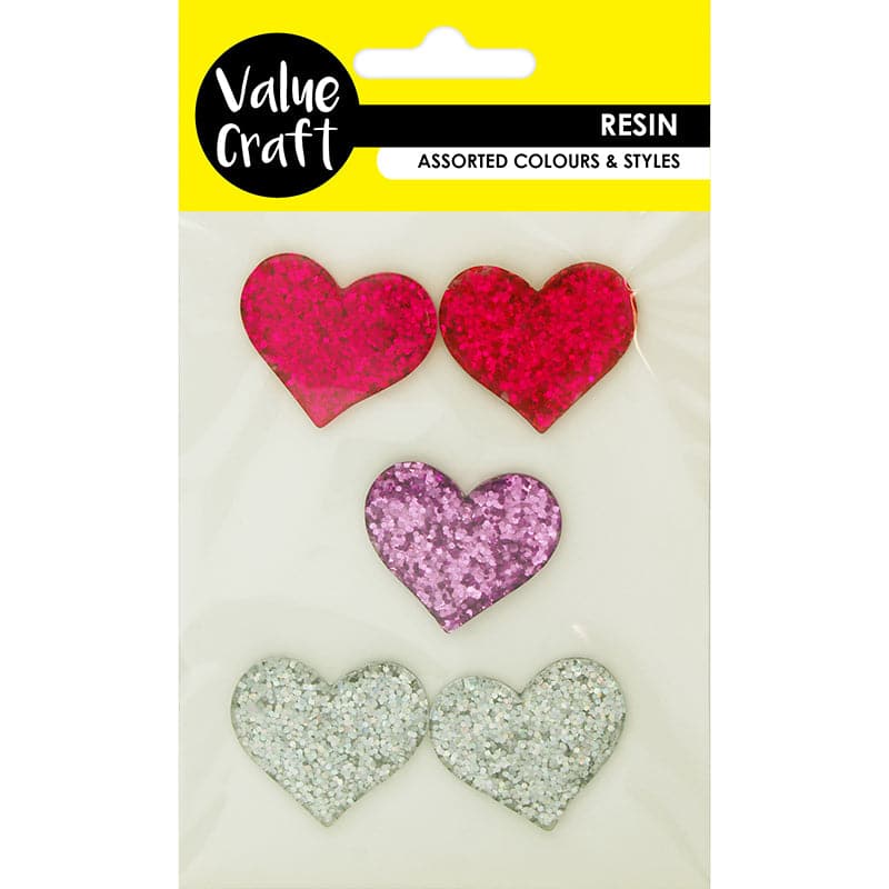 Light Gray Value Craft  Resin Hearts 3cm Pink Silver Lav 5 Piece Kids Craft Basics