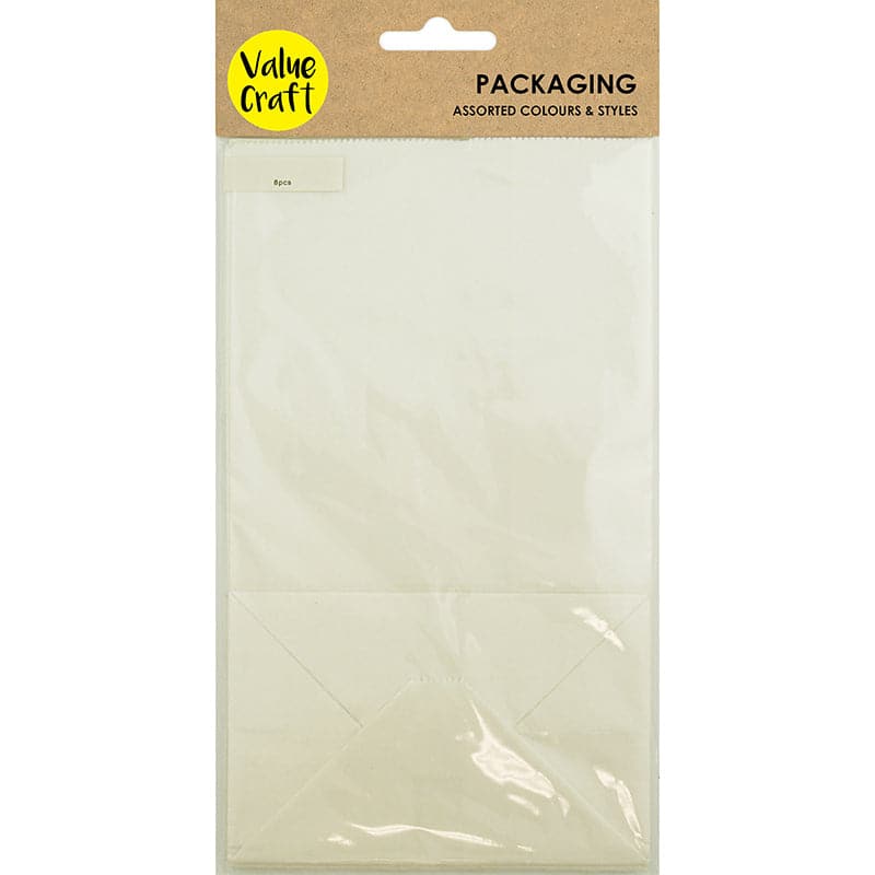 Light Gray Value Craft Paper Bags with Gusset-White 21x12x8cm (8 Piece) Treat Bags Boxes and Fillers
