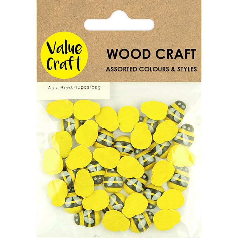 Dark Khaki Value Craft  Emb Wood Bees Asst 15mm Ylw-Blk 40 Piece Kids Wood Craft