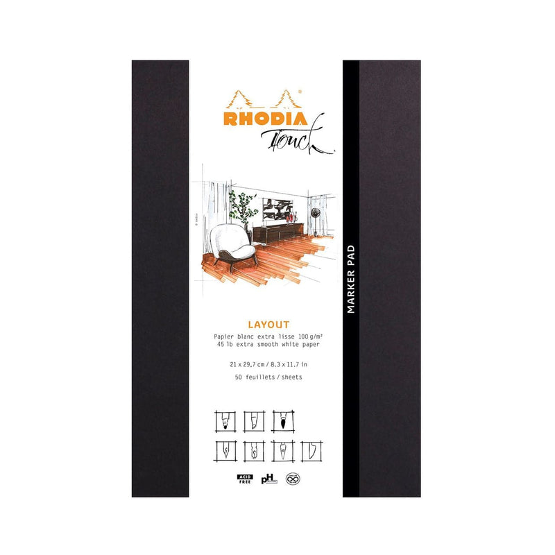 Dark Slate Gray Rhodia Touch Marker Pad  Plain  A4+  Black Pads