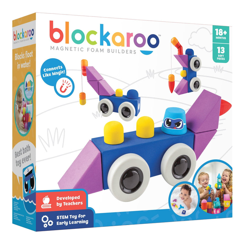 Steel Blue Blockaroo Magnetic Foam Blocks Roadster - Medium - 13 pieces Kids Educational Games and Toys