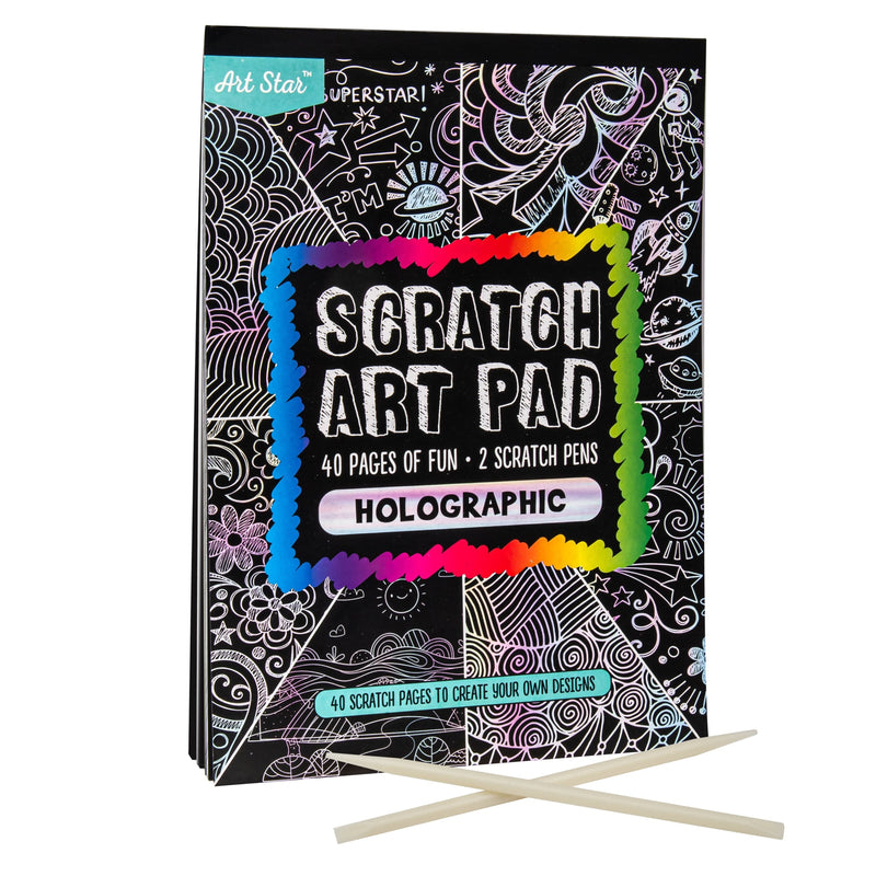 Black Art Star A4 Scratch Art Pad Holographic 40 Sheets Kids Craft Kits