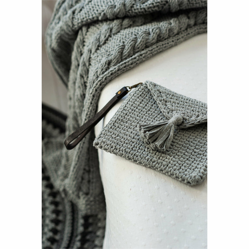 Dim Gray Hoooked RibbonXL Knit Look Clutch  - Silver Grey - 19x24cm Crochet Kits