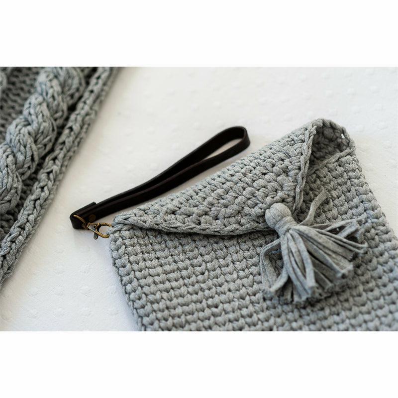 Dark Gray Hoooked RibbonXL Knit Look Clutch  - Silver Grey - 19x24cm Crochet Kits