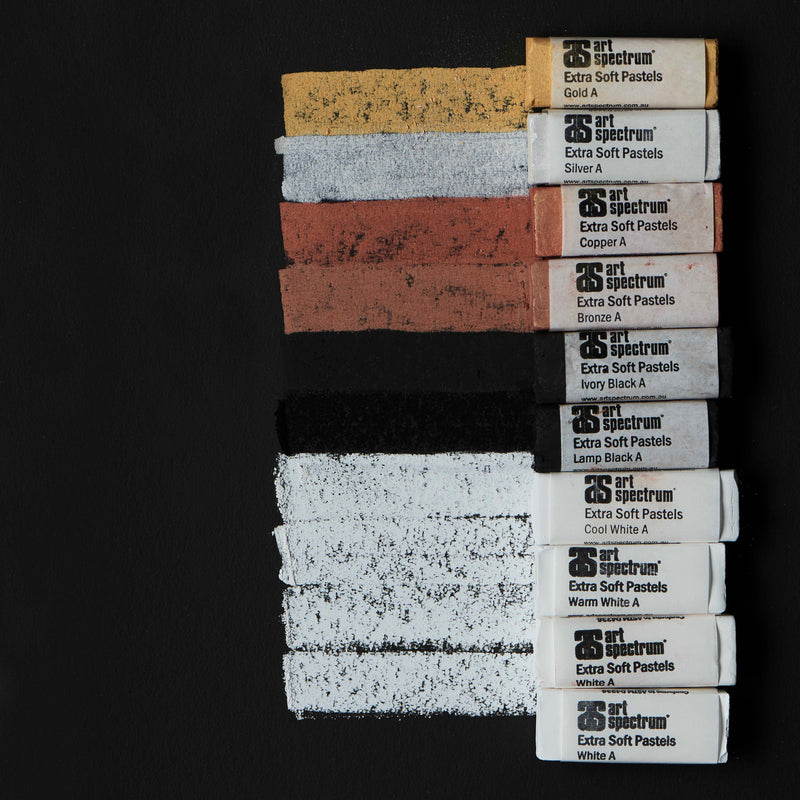 Sienna Art Spectrum Extra Soft Square Pastel Set Of 10 - Blacks Whites And Metallics Pastels & Charcoal