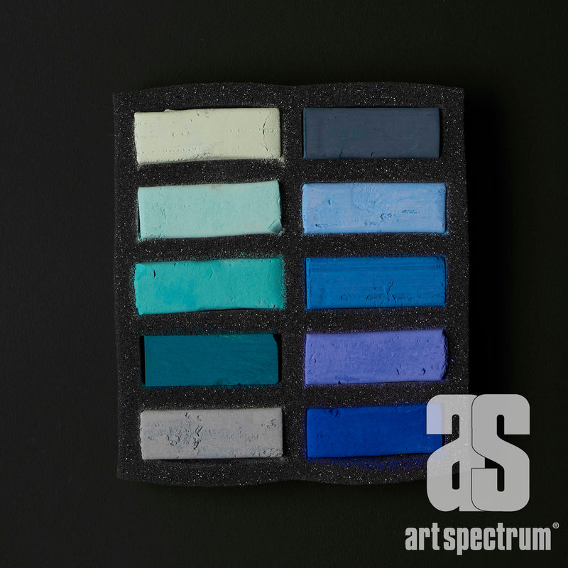 Dark Cyan Art Spectrum Extra Soft Square Pastel Set Of 10 - Turquoise And Blues Pastels & Charcoal