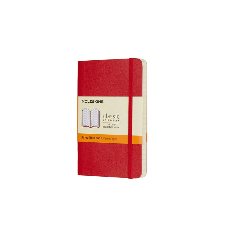 Firebrick Moleskine Classic  Soft Cover  Note Book - Ruled -  Pocket - Scarlet Red Pads